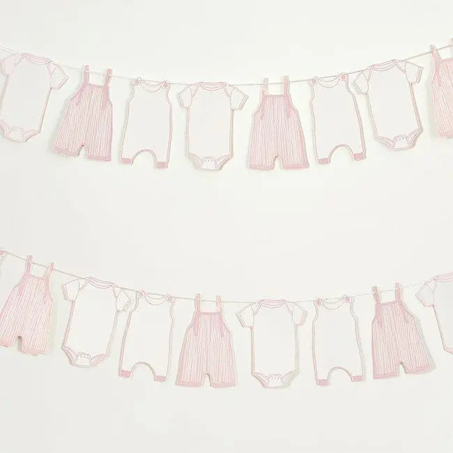 Pink Babygrow Garland - Baby Shower Decoration - Card Bunting - 2.5m Girl Baby Shower Garland - New Baby Party Decor - Baby Shower Bunting - Jolie Fete UK