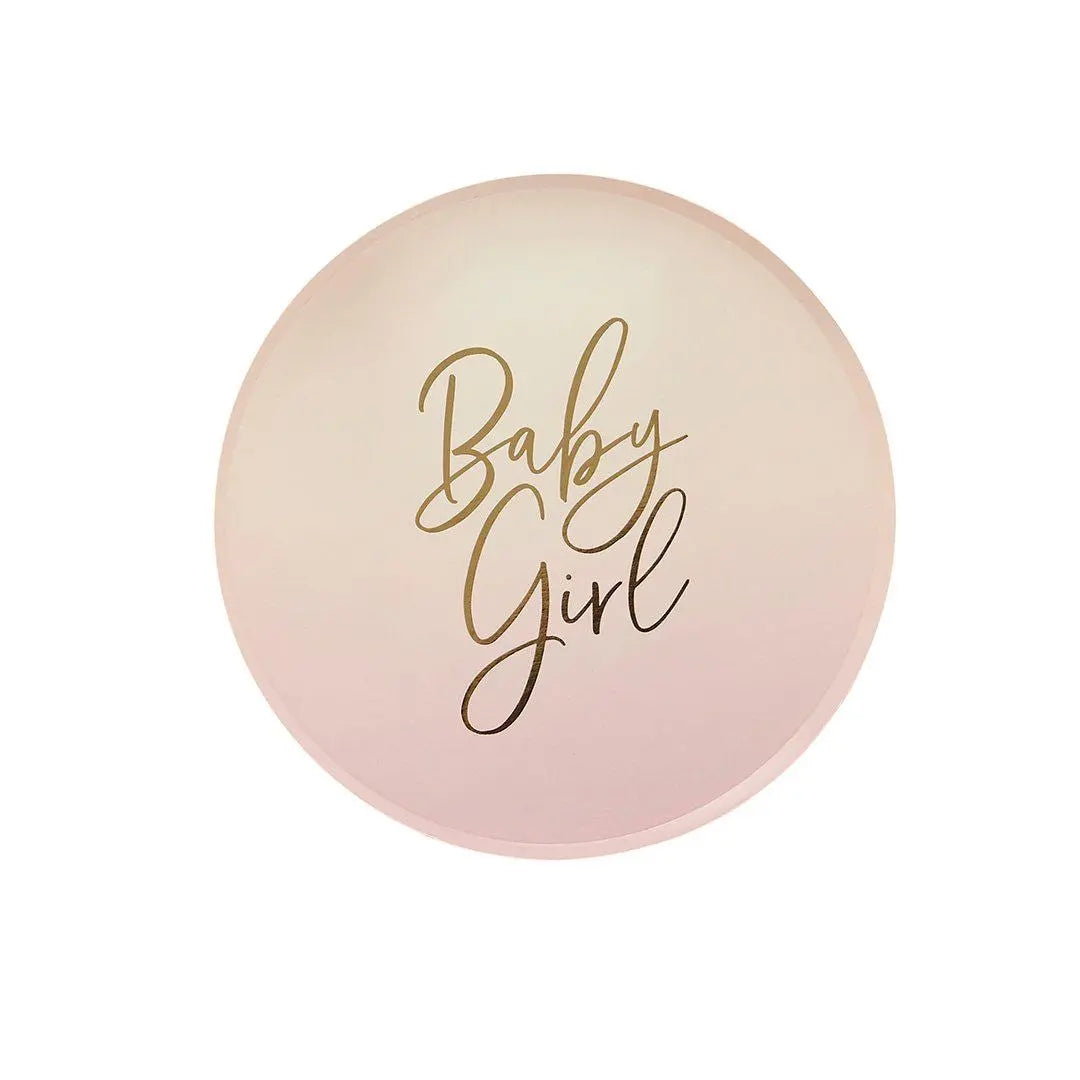 Pink Baby Girl Paper Plates - Pack of 8 - Gold Foil Ombre - Baby Shower Party Tableware - Stylish Girl Baby Shower Plates - Pink Plates - Jolie Fete UK