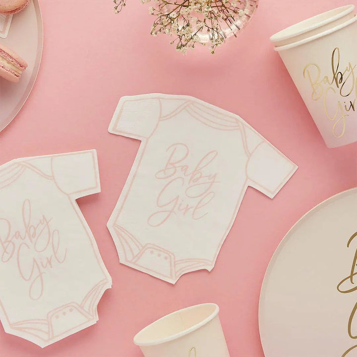 Pink Baby Girl Babygrow Paper Napkins Pack of 16 - Baby Shower Tableware - Girl Party Supplies - New Baby Decorations - Babygrow Napkins - Jolie Fete UK