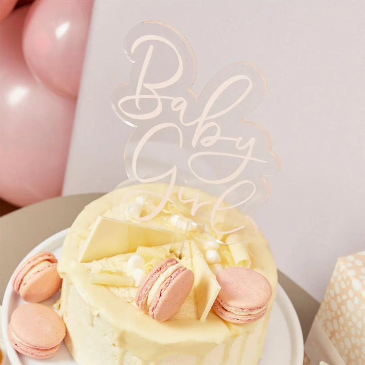 Pink Baby Girl Acrylic Cake Topper - Baby Shower Cake Decoration - Elegant Showstopper - Gender Reveal Party Cake Topper - Jolie Fete UK