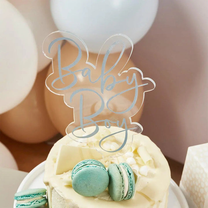 Blue Baby Boy Acrylic Cake Topper - Baby Shower Cake Decoration - Elegant Showstopper - Boy Baby Shower - Gender Reveal Cake -Baby Boy Theme - Jolie Fete UK