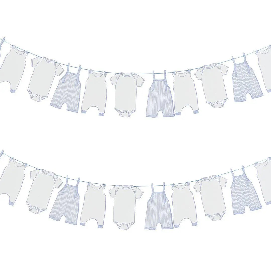 Blue Baby Grow Card Garland 2.5m - Baby Shower Party Decoration - Newborn Bunting - Baby Boy Blue Nursery Banner - Babygrow Garland - Jolie Fete UK
