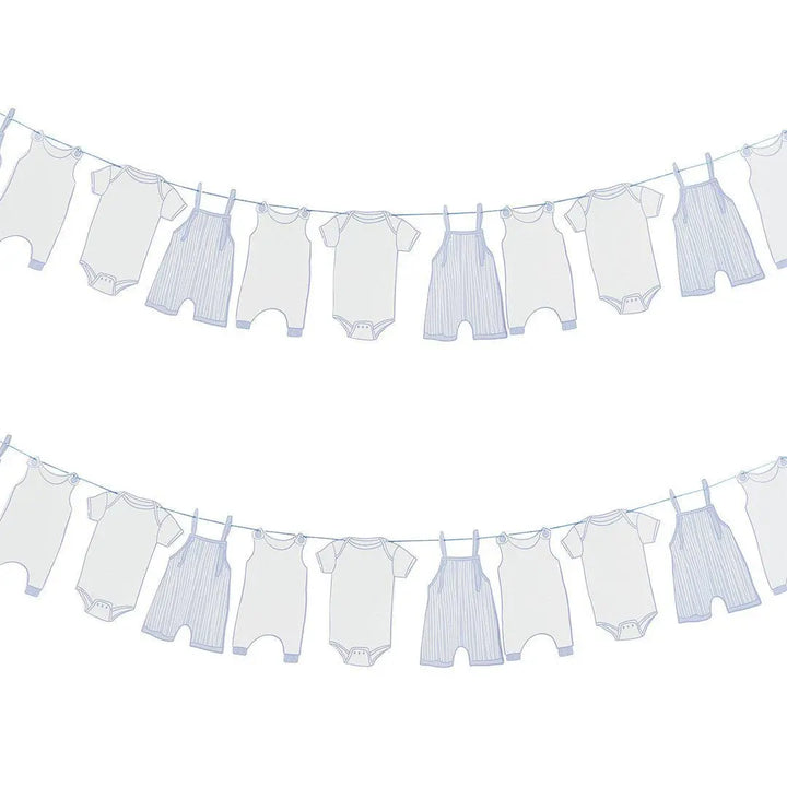 Blue Baby Grow Card Garland 2.5m - Baby Shower Party Decoration - Newborn Bunting - Baby Boy Blue Nursery Banner - Babygrow Garland - Jolie Fete UK