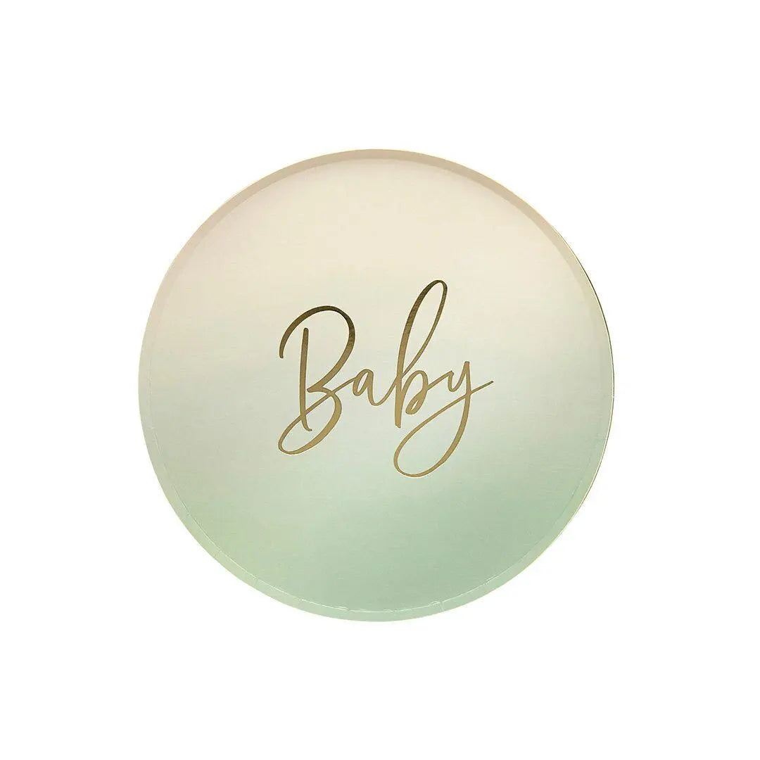 Sage Green Baby Paper Plates - Pack of 8 - Gold Foil Ombre - Baby Shower Tableware - Gender Neutral Baby Shower - Baby Shower Plates - Jolie Fete UK