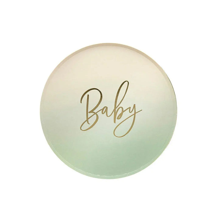 Sage Green Baby Paper Plates - Pack of 8 - Gold Foil Ombre - Baby Shower Tableware - Gender Neutral Baby Shower - Baby Shower Plates - Jolie Fete UK