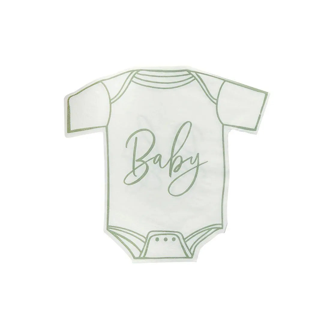 Sage Green Babygrow Paper Napkins Baby Shower - Pack of 16 - Party Tableware - Gender Neutral Baby Party Supplies - Baby Napkins - Jolie Fete UK