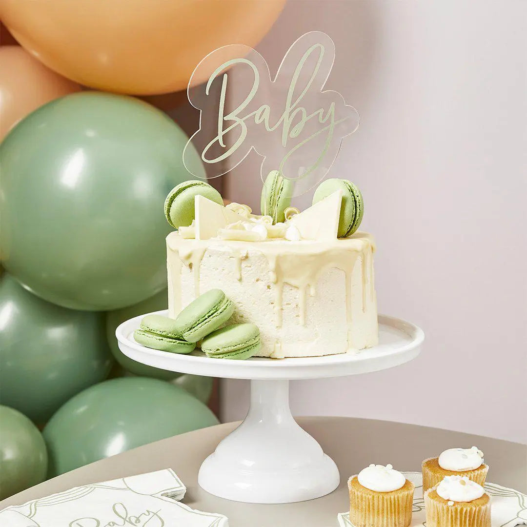 Sage Green Baby Acrylic Cake Topper - Baby Shower Cake Decoration - Elegant Showstopper - Gender Neutral Party - Baby Cake Topper - Jolie Fete UK