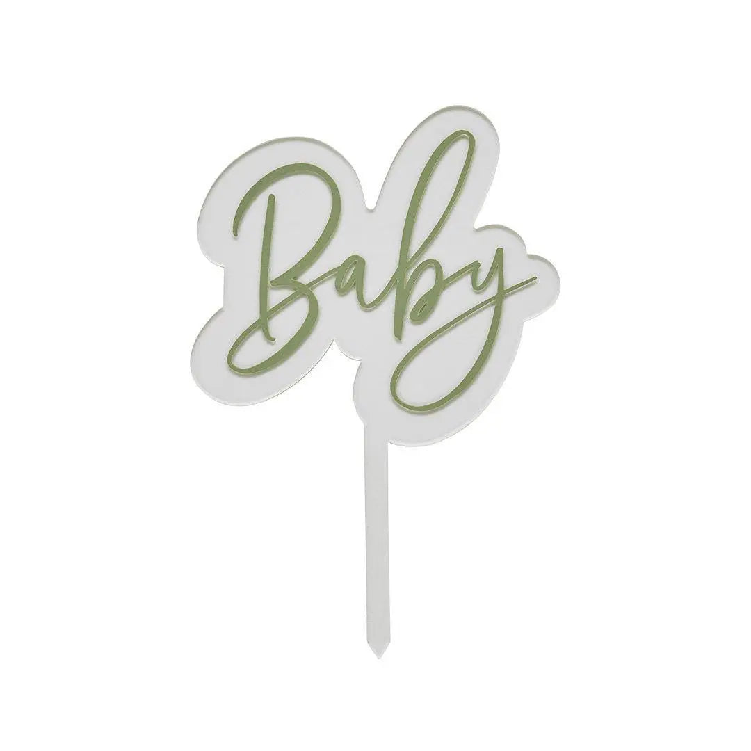 Sage Green Baby Acrylic Cake Topper - Baby Shower Cake Decoration - Elegant Showstopper - Gender Neutral Party - Baby Cake Topper - Jolie Fete UK