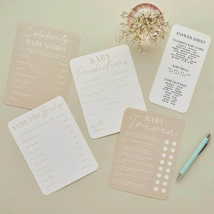 Baby Shower Activity Pack - 24 Sheets - Trivia Cards, Celebrity Baby Names, Predictions - Fun Baby Shower Games - Baby Shower Party Games - Jolie Fete UK