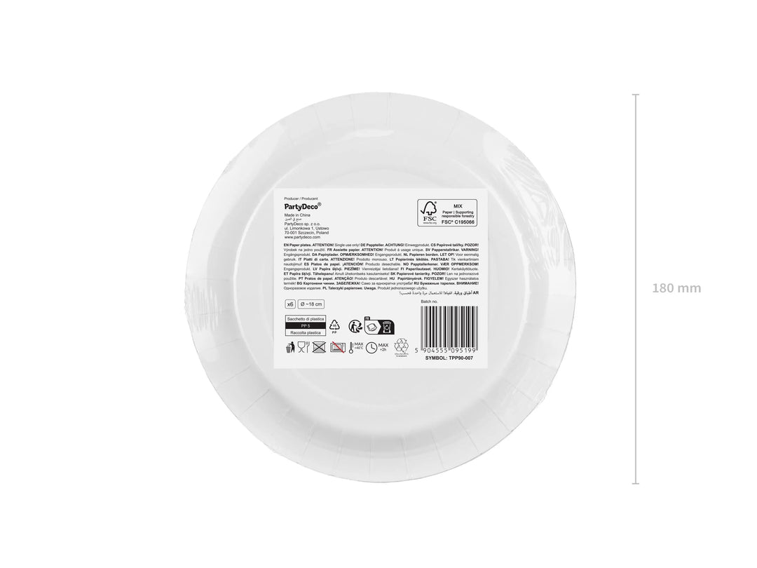 Red Paper Plates 18cm - Pack of 6 - Party Tableware - Birthday - Christmas - Circus Party - Buffet - Catering - Disposable - Pirate Party - Jolie Fete UK