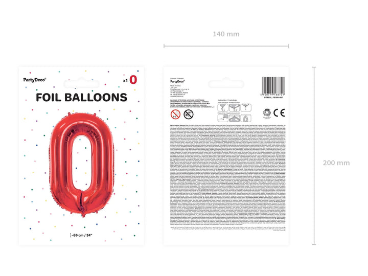 Red Foil Number 0 Balloon 86cm - Giant Metallic Zero Balloon - Birthday Party Decorations - Milestone Anniversary Age Balloon - Jolie Fete UK