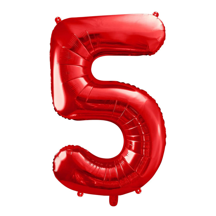 Red Foil Number 5 Balloon 86cm - Giant Metallic Fifth Birthday Party Balloon - 50th Birthday - Helium or Air Number Balloon - Jolie Fete UK