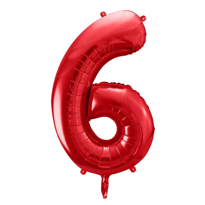 Red Foil Number 6 Balloon 86cm - Giant Metallic Sixth Birthday Party Balloon - 60th Birthday - 60th Anniversary - Jolie Fete UK