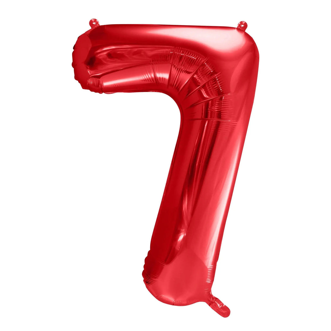 Giant Red Number 7 Foil Balloon 86cm - 7th Birthday Party Decoration - 70th Birthday - Anniversary - Helium - Air Fill - Jolie Fete UK