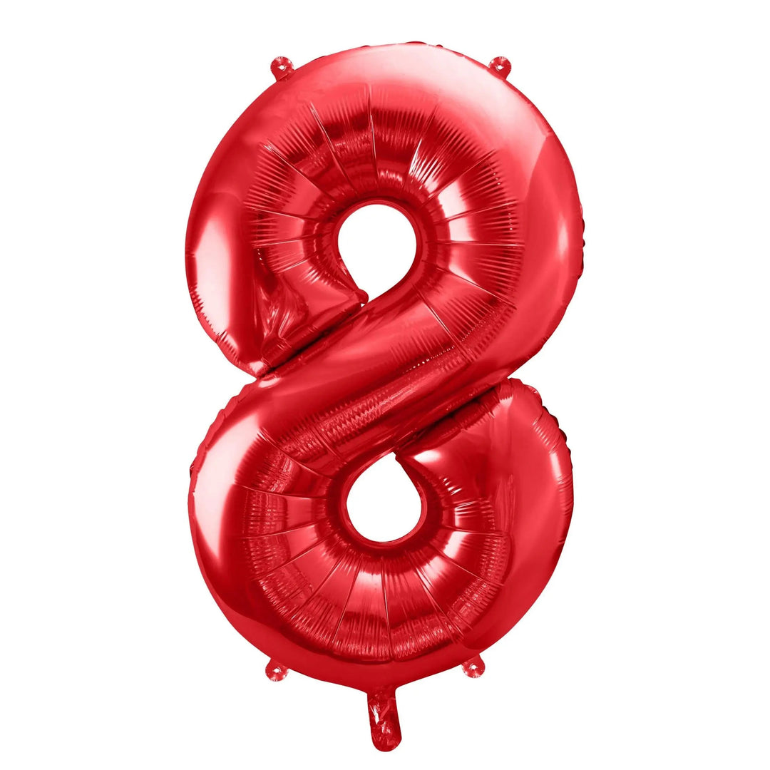 Giant Red Foil Number 8 Balloon 86cm - Metallic Figure Eight Birthday Party Decoration - 80th Birthday Party Balloon - Red Balloon - Jolie Fete UK