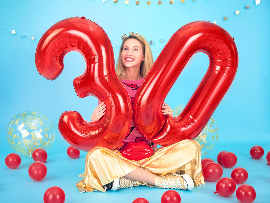 Giant Red Foil Number 8 Balloon 86cm - Metallic Figure Eight Birthday Party Decoration - 80th Birthday Party Balloon - Red Balloon - Jolie Fete UK