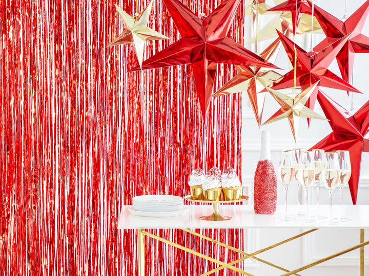 Red Foil Party Curtain 0.9 x 2.5m - Shimmer Fringe Backdrop - Birthday Party Decorations - Photo Booth Prop - Red Backdrop - Circus Party - Jolie Fete UK