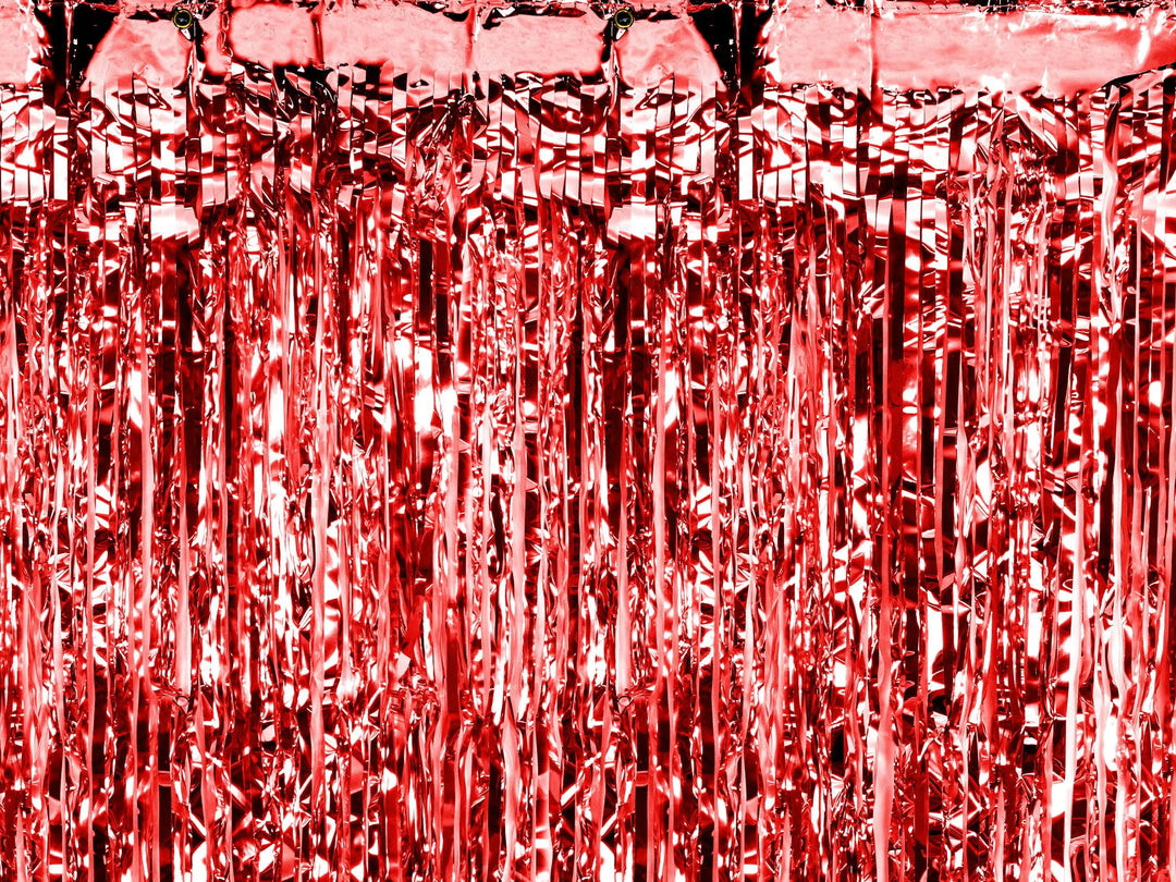 Red Foil Party Curtain 0.9 x 2.5m - Shimmer Fringe Backdrop - Birthday Party Decorations - Photo Booth Prop - Red Backdrop - Circus Party - Jolie Fete UK