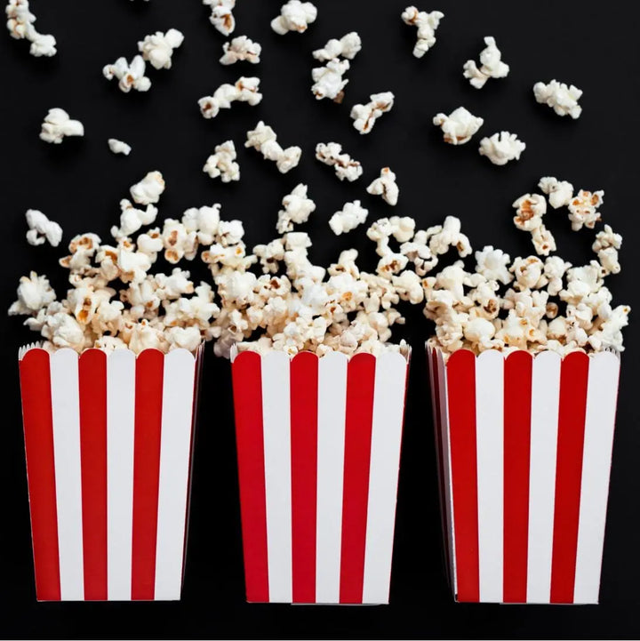 Red & White Striped Popcorn Boxes - Classic Carnival Style Party Favour Boxes - 6 Pack - Fairground Favours - Sweet boxes - Pirates Party - Jolie Fete UK