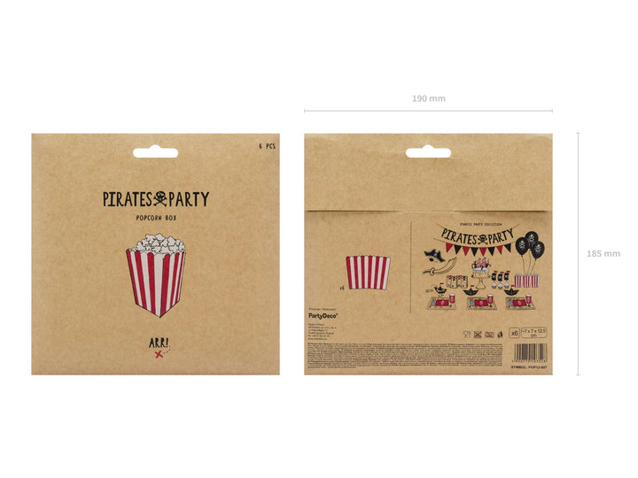 Red & White Striped Popcorn Boxes - Classic Carnival Style Party Favour Boxes - 6 Pack - Fairground Favours - Sweet boxes - Pirates Party - Jolie Fete UK