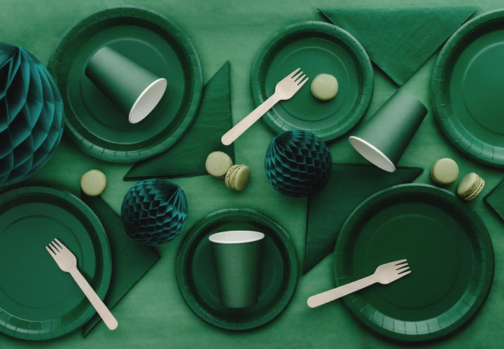 Green Paper Cups 250ml - Disposable Party Cups - Dark Green Tableware - Birthday Garden Party Supplies - Dinosaur Party - Pack of 6 - Jolie Fete UK
