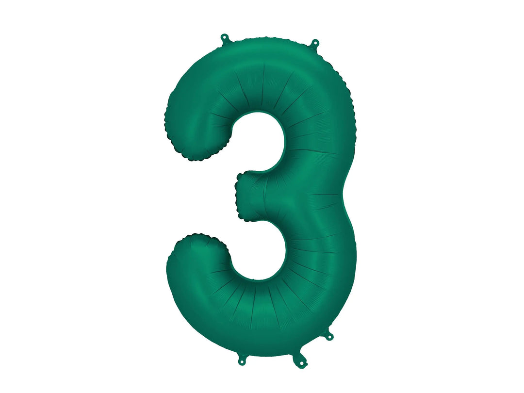 Giant Green Number 3 Foil Balloon 86cm - Satin Finish - Third Birthday Party Decoration - 30th Birthday - 13th Birthday - Jolie Fete UK