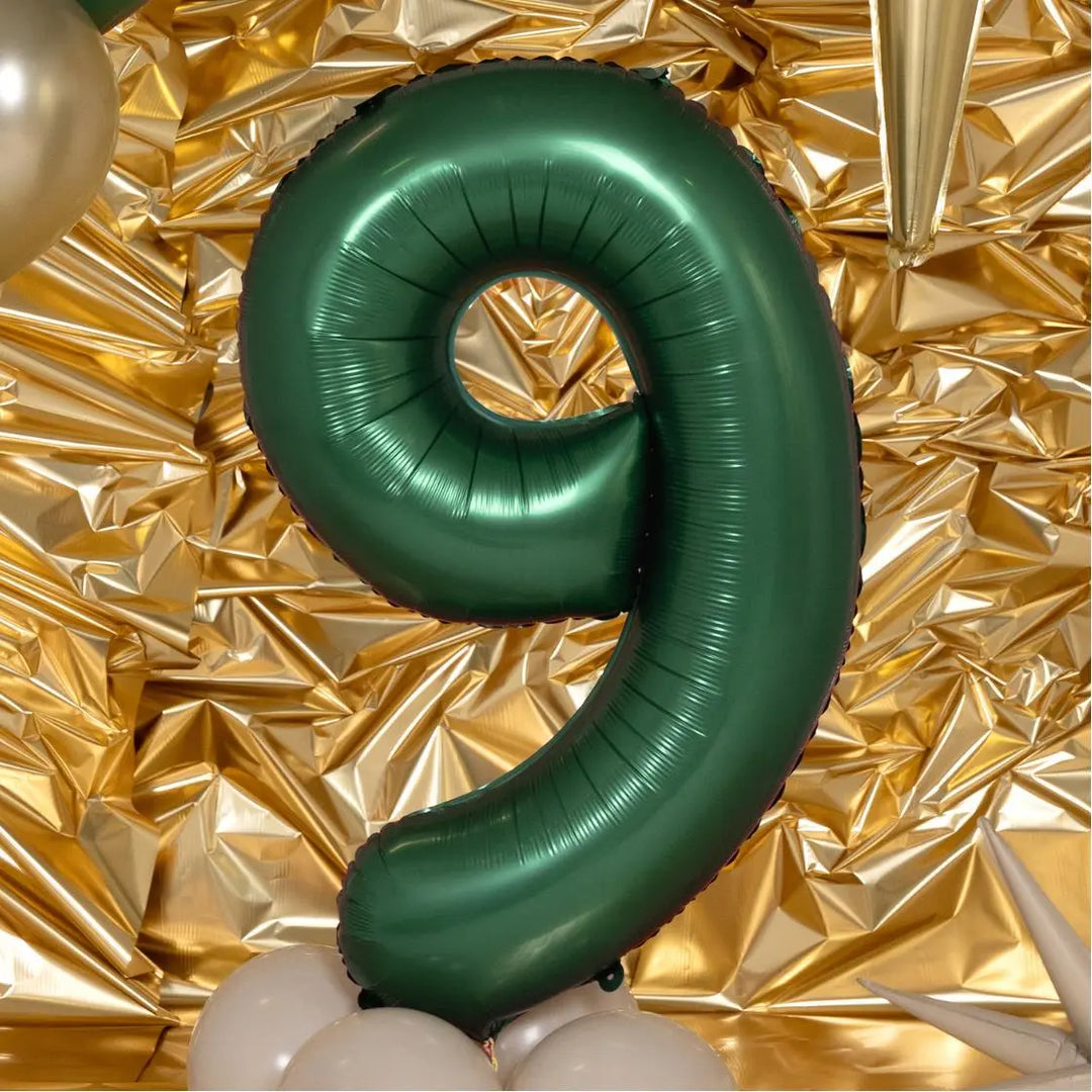 Giant Green Number 9 Foil Balloon 86cm - Ninth Birthday Party Decoration - 19th Birthday - 90th Birthday - Satin Finish - Age 9 Balloon - Jolie Fete UK