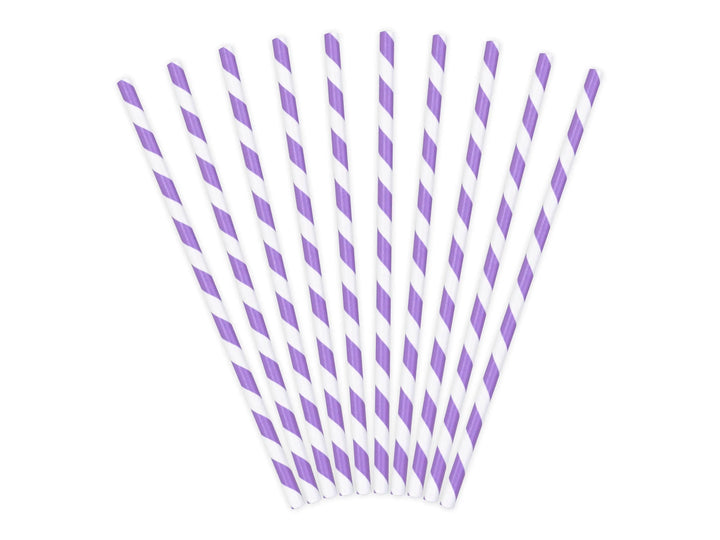 Lilac Paper Straws with White Diagonal Stripes - Pack of 10 - Birthday Party Tableware - Mermaid Party Straws - Under The Sea Theme - Jolie Fete UK