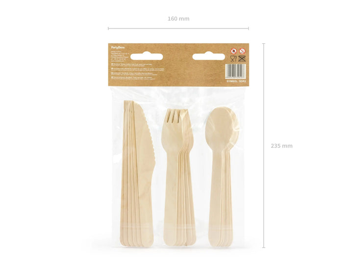 Wooden Cutlery Set - Woodland Theme - 18pc Knife Fork Spoon - Eco Friendly Party Tableware - Rustic Nature Birthday - Disposable Cutlery - Jolie Fete UK
