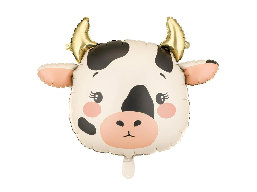Cow Foil Balloon 57x47cm - Farm Animal Party Balloon - Farmyard Party - Cream, Black, Pink - Birthday Party Decor - Fun Kids Party Supplies - Jolie Fete UK