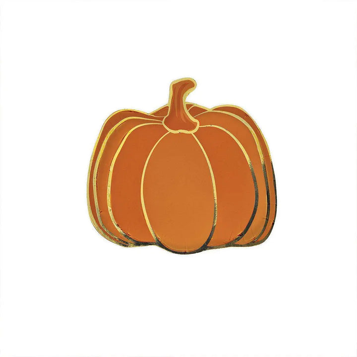 Halloween Pumpkin Paper Plates - Pack of 8 - Gold Foil - Spooky Party Tableware - Small Orange Halloween Plates - Party Supplies - Jolie Fete UK