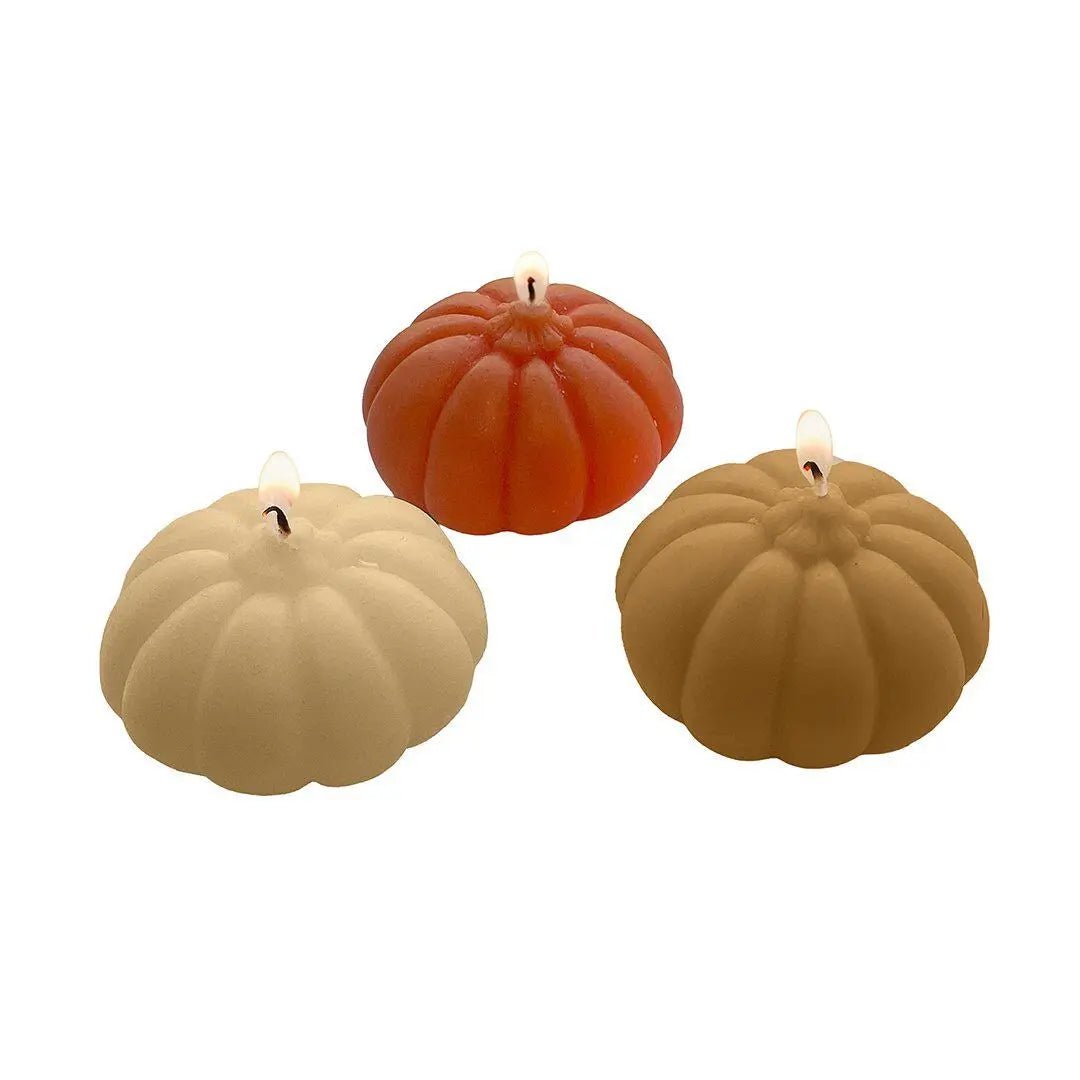 Halloween Pumpkin Candles Pack of 3 - Autumnal Wax Candles - Spooky Home Decor - Halloween Table Decorations - Autumn Party - Jolie Fete UK