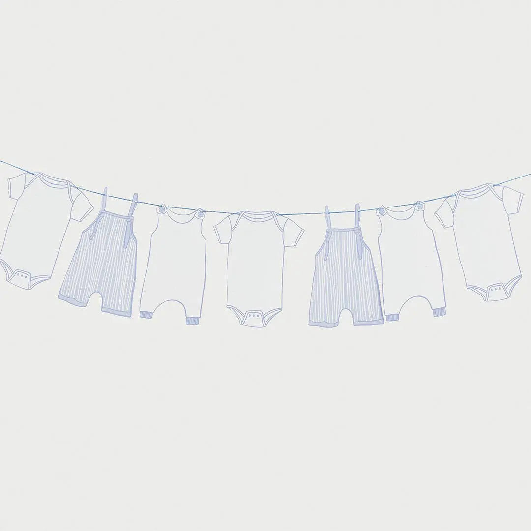 Blue Baby Grow Card Garland 2.5m - Baby Shower Party Decoration - Newborn Bunting - Baby Boy Blue Nursery Banner - Babygrow Garland - Jolie Fete UK