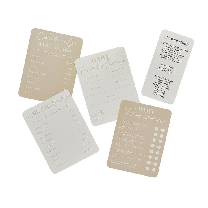 Baby Shower Activity Pack - 24 Sheets - Trivia Cards, Celebrity Baby Names, Predictions - Fun Baby Shower Games - Baby Shower Party Games - Jolie Fete UK