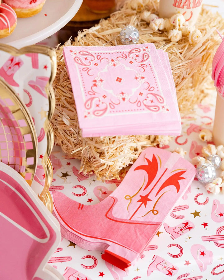 Bandana Cocktail Napkins - Pink Cowgirl Party Napkins - Western Paper Napkins - Last Rodeo Hen - Cowgal Birthday Collection - Pack of 24 - Jolie Fete UK