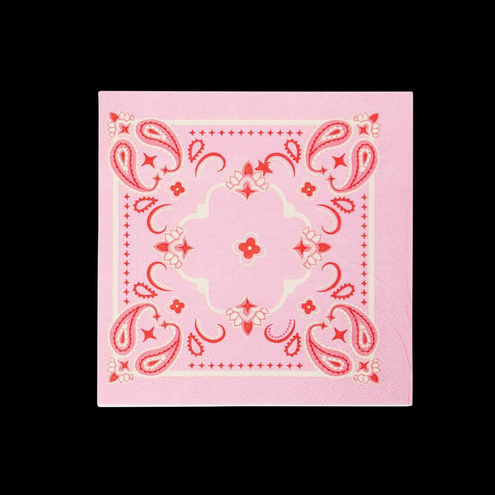 Bandana Cocktail Napkins - Pink Cowgirl Party Napkins - Western Paper Napkins - Last Rodeo Hen - Cowgal Birthday Collection - Pack of 24 - Jolie Fete UK