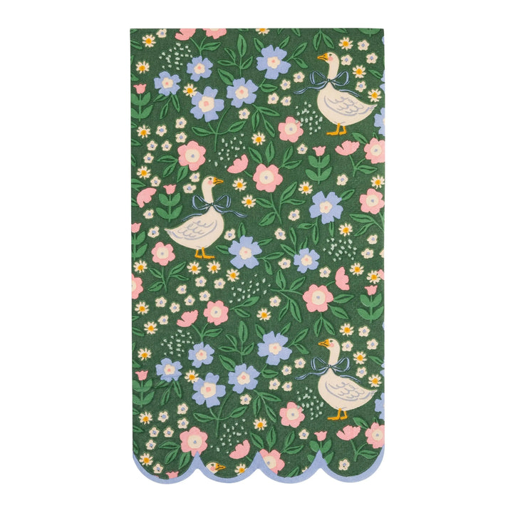 Goose Pattern Dinner Napkins - One Silly Goose Party Paper Napkins - Spring Tableware - Green Pink Blue Cream - Scalloped Edge - Pack of 24 - Jolie Fete UK