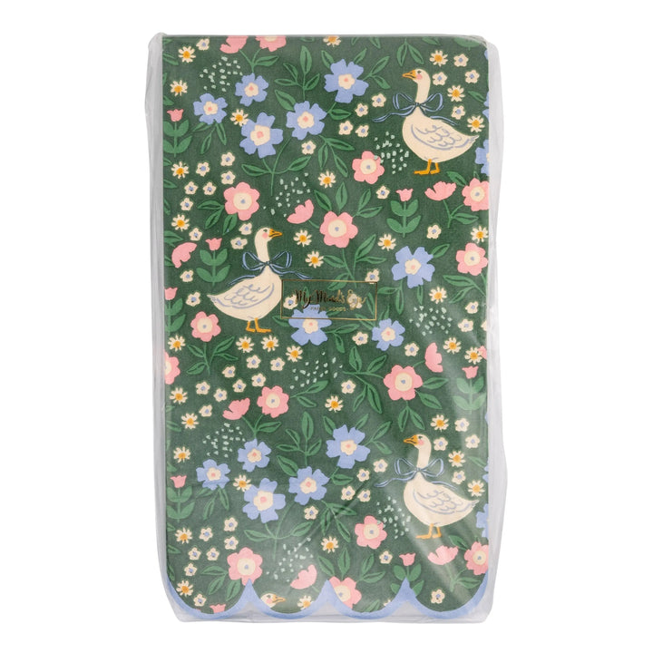 Goose Pattern Dinner Napkins - One Silly Goose Party Paper Napkins - Spring Tableware - Green Pink Blue Cream - Scalloped Edge - Pack of 24 - Jolie Fete UK