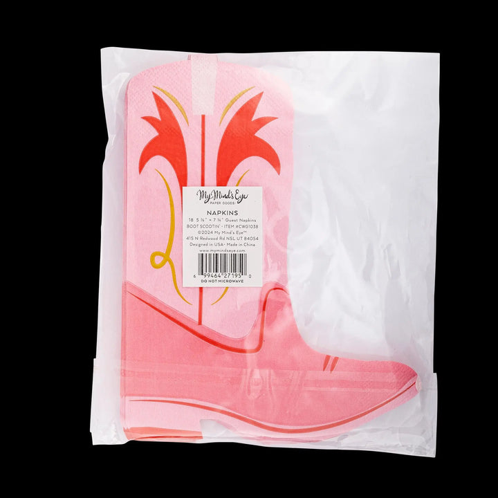 Boot Shaped Paper Napkins - Pink Cowgirl Birthday Party Napkins - Last Rodeo Hen Party - Western Cowgal Party Decor - Pack of 18 - Jolie Fete UK
