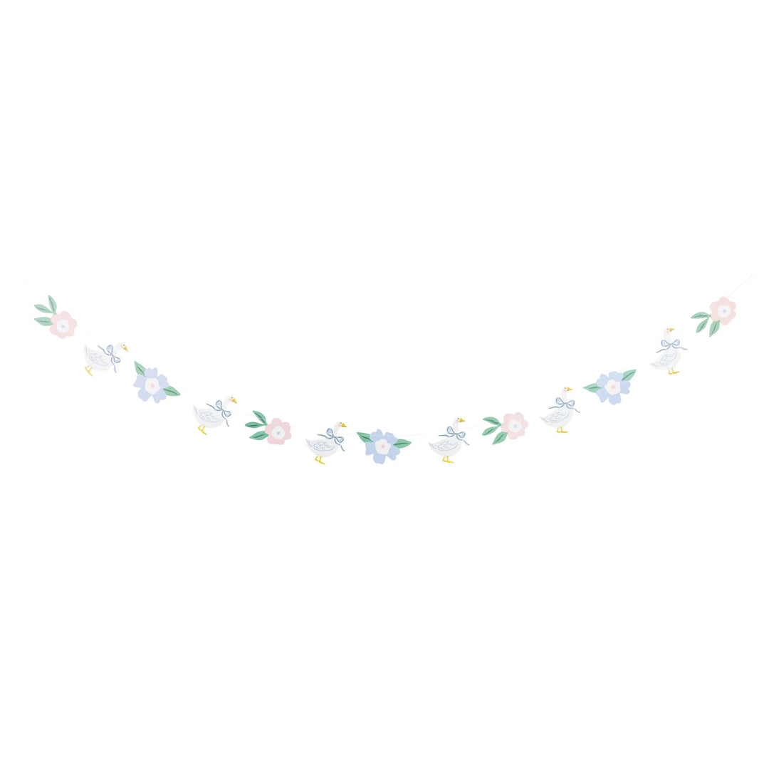 Garden Goose Banner - One Silly Goose Paper Bunting - Goose & Flower Garland - Farmhouse Garden Party Decoration - 5ft Cream Banner - Jolie Fete UK