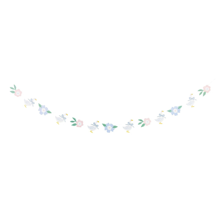 Garden Goose Banner - One Silly Goose Paper Bunting - Goose & Flower Garland - Farmhouse Garden Party Decoration - 5ft Cream Banner - Jolie Fete UK