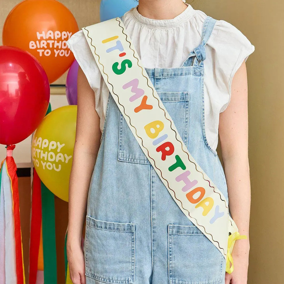 It's My Birthday Sash - Paper Rainbow Party Accessory - Kids Birthday Outfit - Colourful Guest of Honour Ribbon - Birthday Badge Alternative - Jolie Fete UK