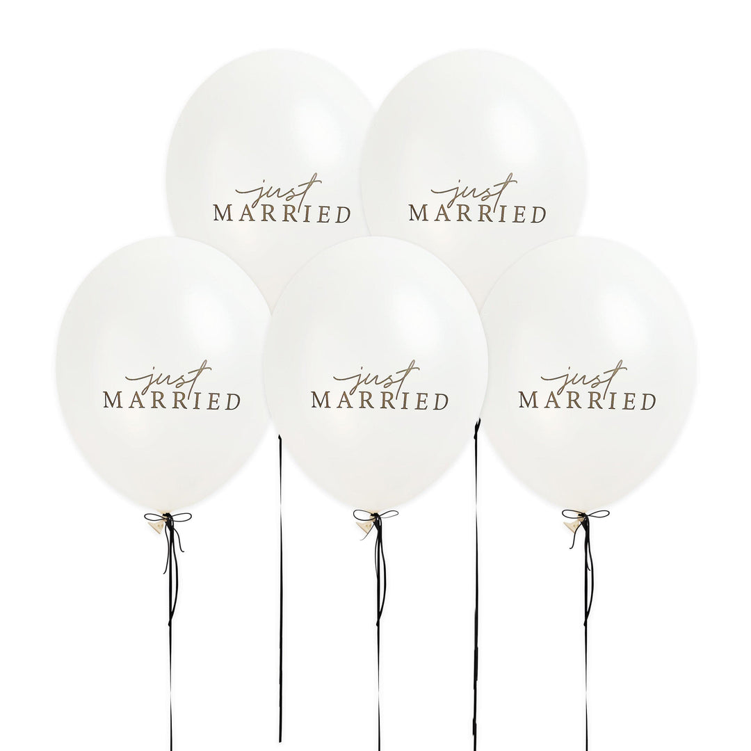 Just Married Wedding Balloons - White Latex Balloons With Black Text - Elegant Reception Decor - Monochrome Theme - Newlywed Car Decorations - Jolie Fete UK