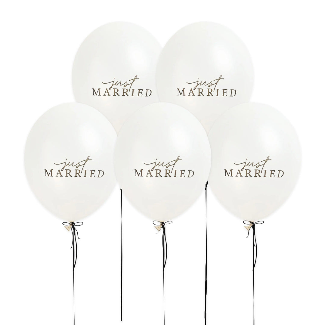 Just Married Wedding Balloons - White Latex Balloons With Black Text - Elegant Reception Decor - Monochrome Theme - Newlywed Car Decorations - Jolie Fete UK
