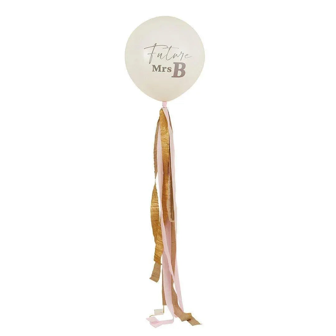 Future Mrs Hen Party Balloon - Customisable 18" Large White Latex With Pink & Gold Tassel Tail - Hen Party Decoration - Bride to Be Sign - Jolie Fete UK