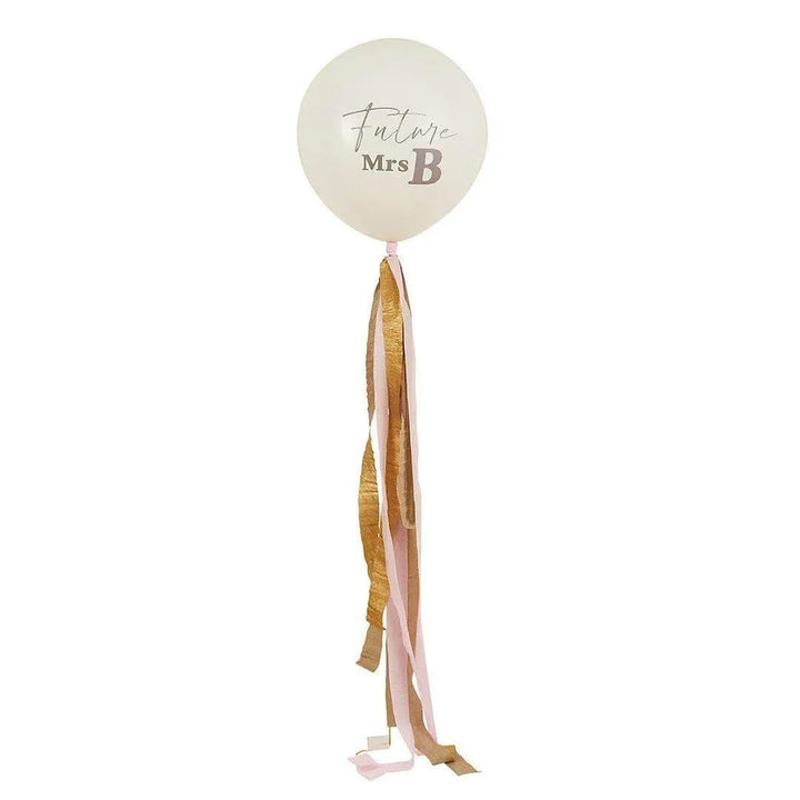 Future Mrs Hen Party Balloon - Customisable 18" Large White Latex With Pink & Gold Tassel Tail - Hen Party Decoration - Bride to Be Sign - Jolie Fete UK
