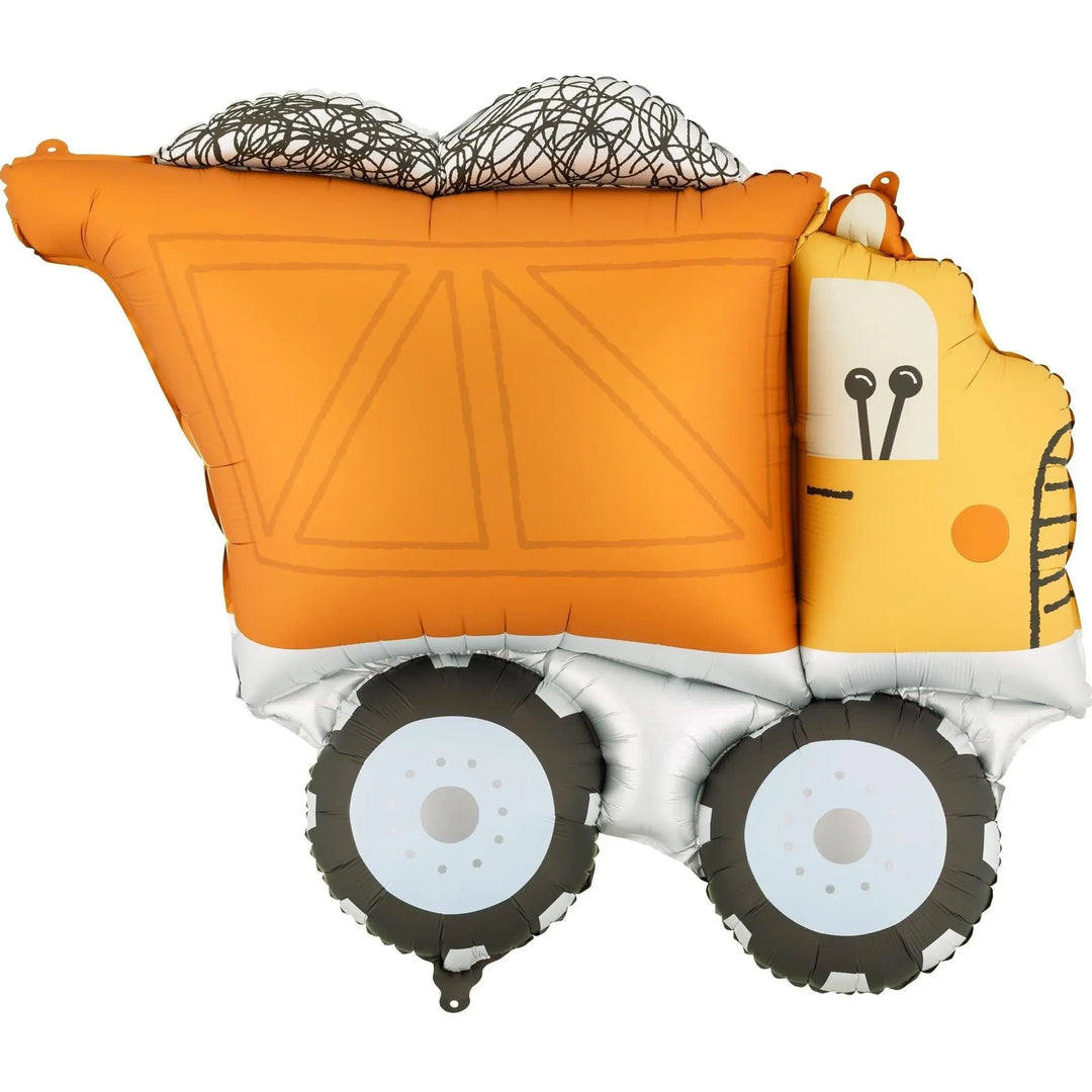 Large Construction Truck Foil Balloon - Dumper Truck Birthday Decoration - Diggers and Builders Party Theme - Giant Dump Truck Balloon - Jolie Fete UK