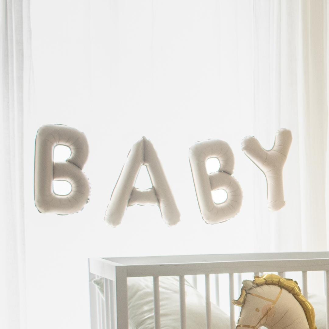 Cream Baby Balloon - Large Beige Baby Shower Or Welcome Home Balloon - 140cm x 43cm - Air Only - Jolie Fete UK
