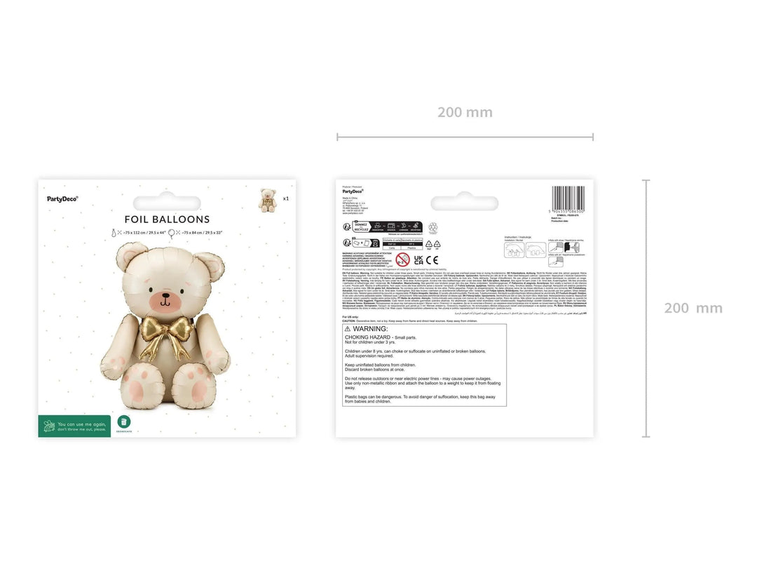 Cream Bear Balloon - Giant Cream Bear Foil Balloon - Gold Bow - Air Fill Balloon - Baby Shower Balloon - Gender Neutral - Welcome Home - Jolie Fete UK