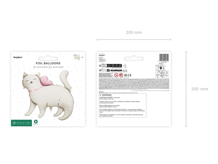 Cat Balloon - Large Cream Cat Foil Balloon - Kitten Party Balloons - Meow Party - Cute Kitty Cat Helium Balloon - Cream & Pink Balloon - Jolie Fete UK